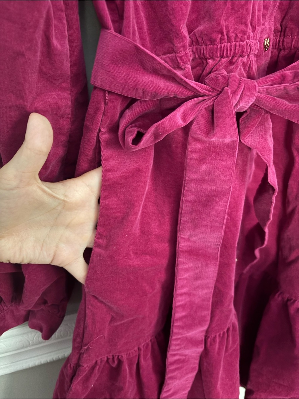 Draper James Raspberry Corduroy Button Front Belted Shirt Dress XL - Picture 3 of 12